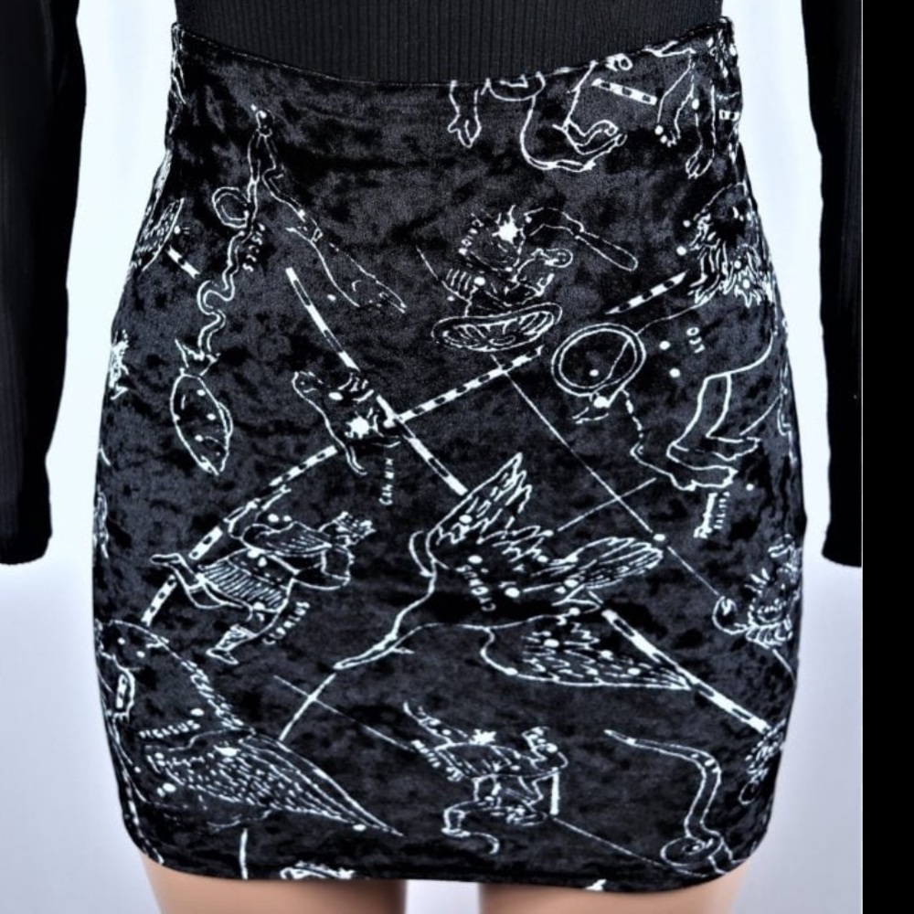 Bear Dance Astrology Constellation Mini Black Velvet Skirt